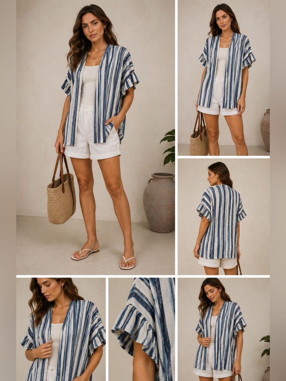 Rouge Collection Stripe Ruffle Sleeve Cardigan Size 2X